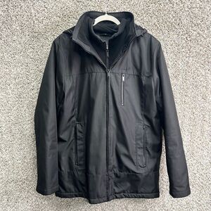 Calvin Klein Coat Men’s M Black Weather Resistant Double Zip Up w/Removable Hood